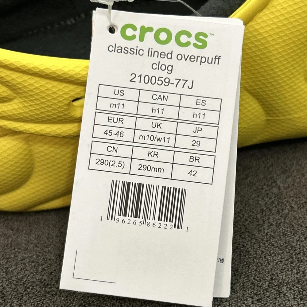 Crocs Classic Lined Overpuff Clog Men 11 Cyber Yellow Slip On Comfort 210059-77J